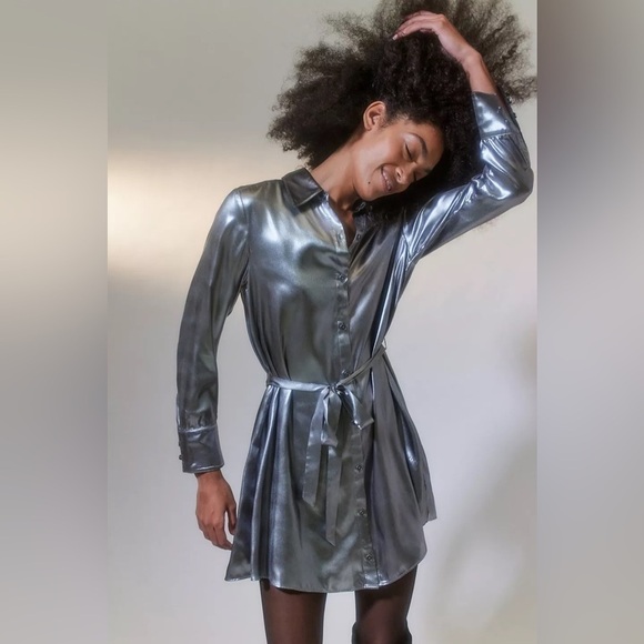 Urban Outfitters UO Midnight Strikes Metallic Mini Dress in Grey NWT size S - Picture 5 of 9